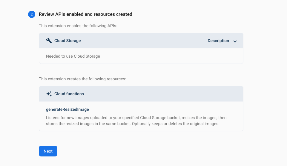 API settings for Firebase Extensions