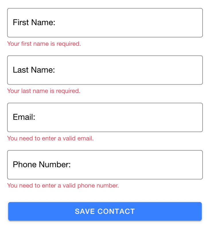 Form showing all errors in red before the user interacts with the form